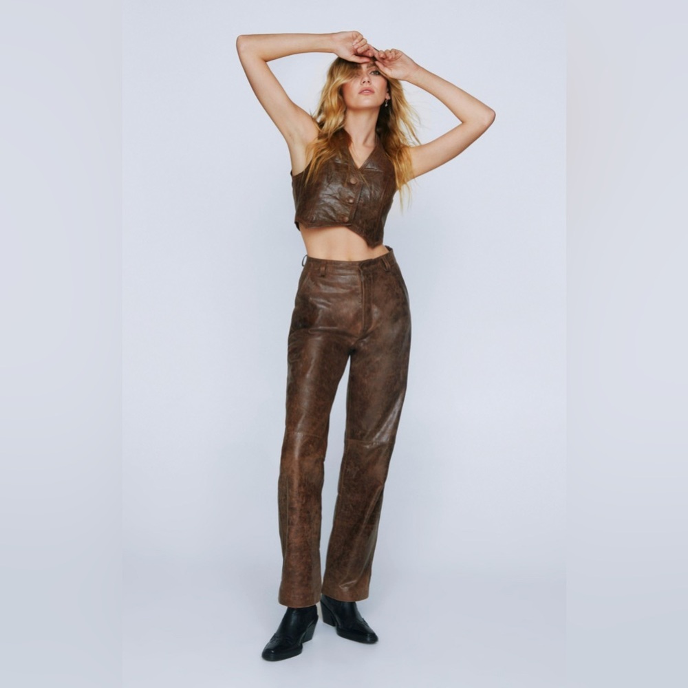 Nasty Gal Cracked Effect Real Leather Pants size 10